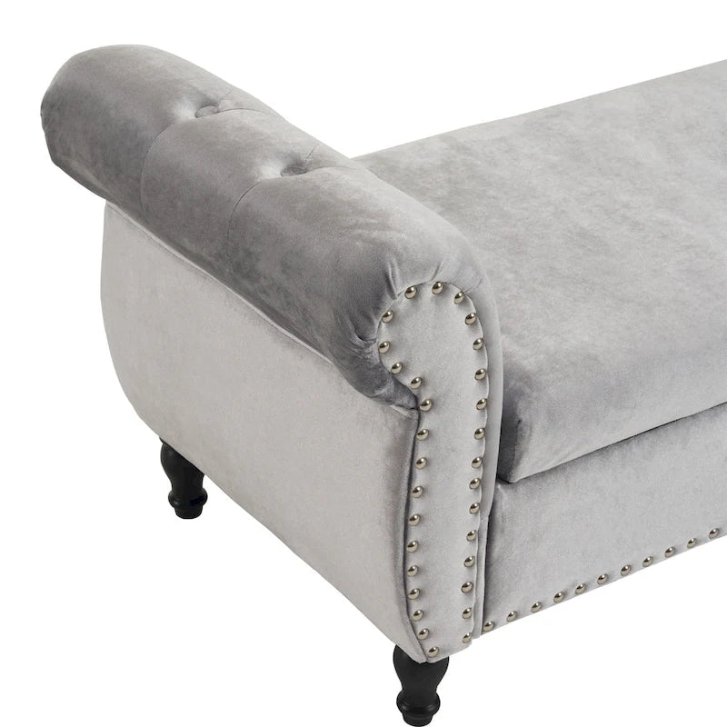 Banc de rangement multifonctionnel traditionnel Xanthia en velours avec oreiller