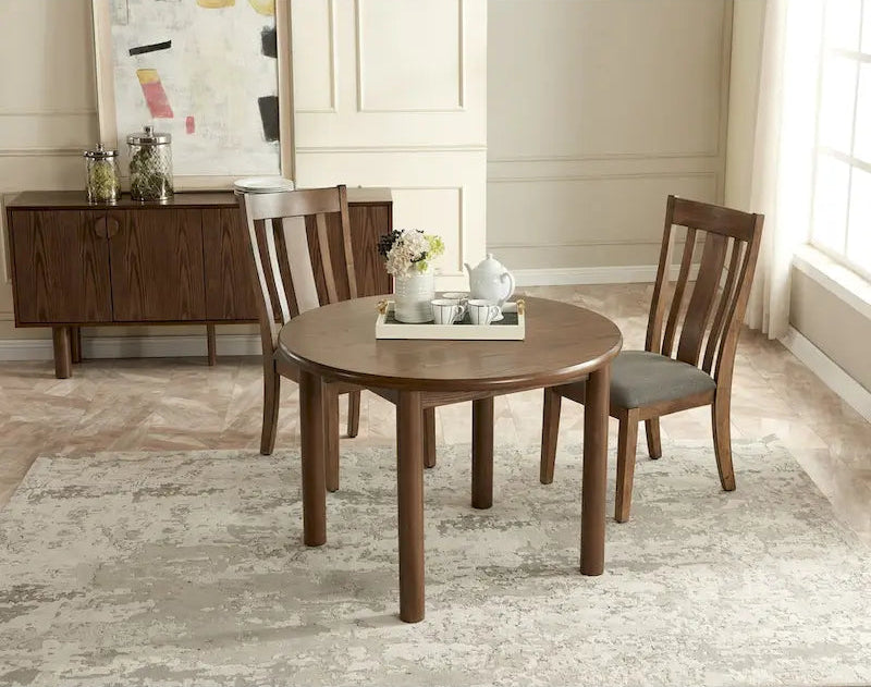 42 Round Dining Table for 4 Person, Retro Kitchen Table, Wooden Dinner Room Table with Solid Wood Legs,Ultra Easy to Assemble
