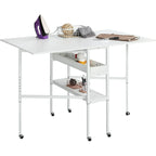 Table artisanale réglable en hauteur avec étagères de rangement, table de coupe pliante mobile pour bureau à domicile, salle de couture, salle d'artisanat
