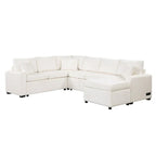 Canapé d'angle en chenille convertible, canapé-lit en forme de L avec pouf de rangement, 3 oreillers et dispositifs de charge