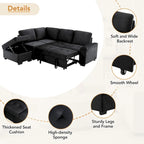 Canapé d'angle convertible 5 places en L 84,75 po avec pouf de rangement, rangement de bras dissimulé et chargement USB pour salon
