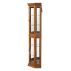 Vitrine d'angle avec éclairage, étagères réglables en verre trempé, fond miroir, meuble vitrine