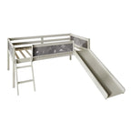Lit mezzanine bas classique double CraftPorch avec tableau noir, toboggan et échelle
