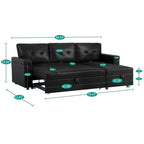 Canapé d'angle réversible convertible avec lit gigogne, méridienne de rangement et pieds durables