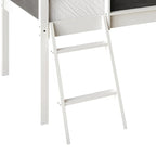 Lit mezzanine bas classique double CraftPorch avec tableau noir, toboggan et échelle