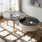 Table basse ronde moderne en bois noir et blanc avec rangement