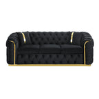 Canapé 3 places Velvet 90,6 po avec 2 oreillers, coussins haute densité, accents dorés et oreillers